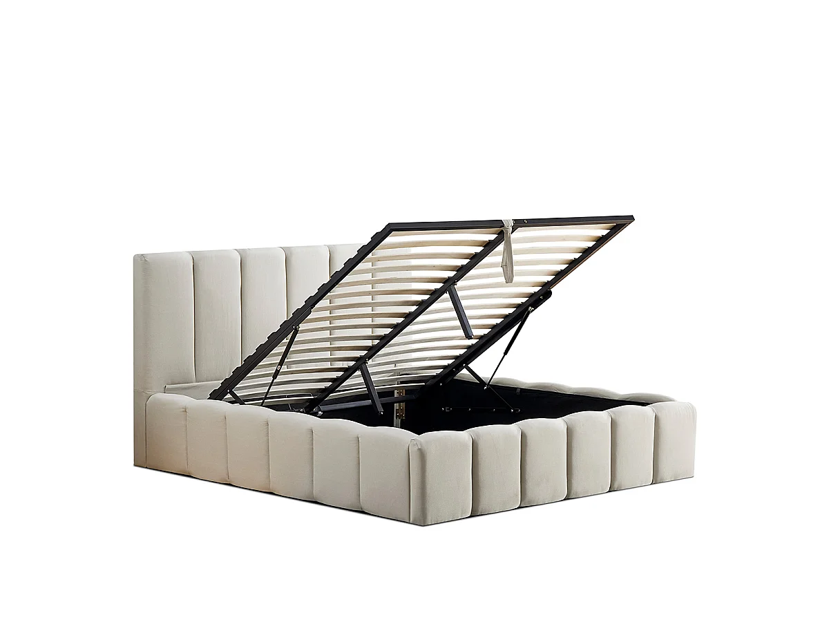 Lit Coffre Tissu Beige MADELEINE