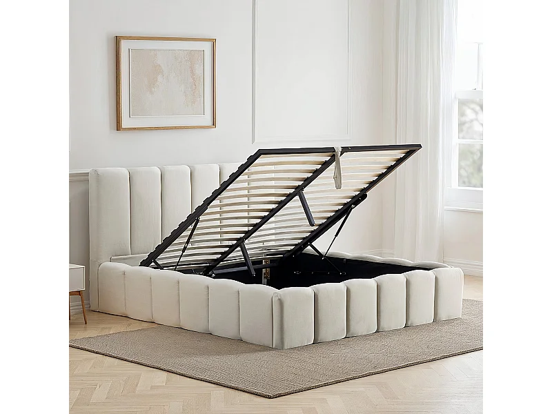 BELLECOUR LITERIE | Lit coffre beige MADELEINE 180x200 cm