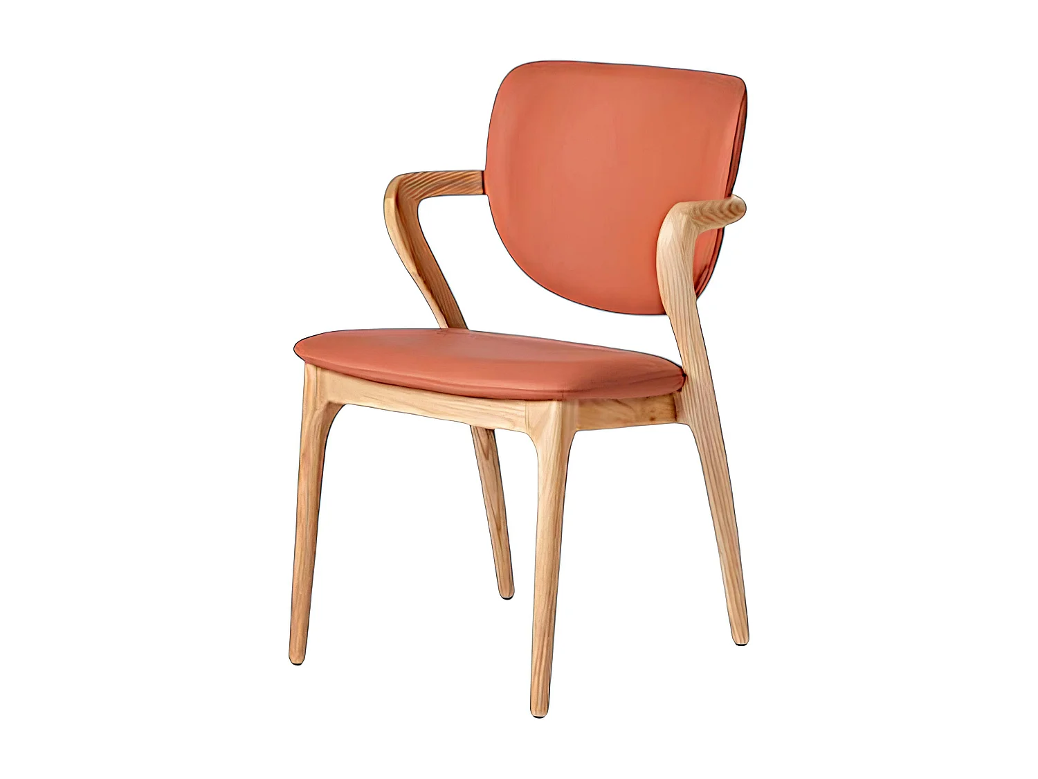 Chaise en cuir terracotta, accoudoirs bois clair ALDER