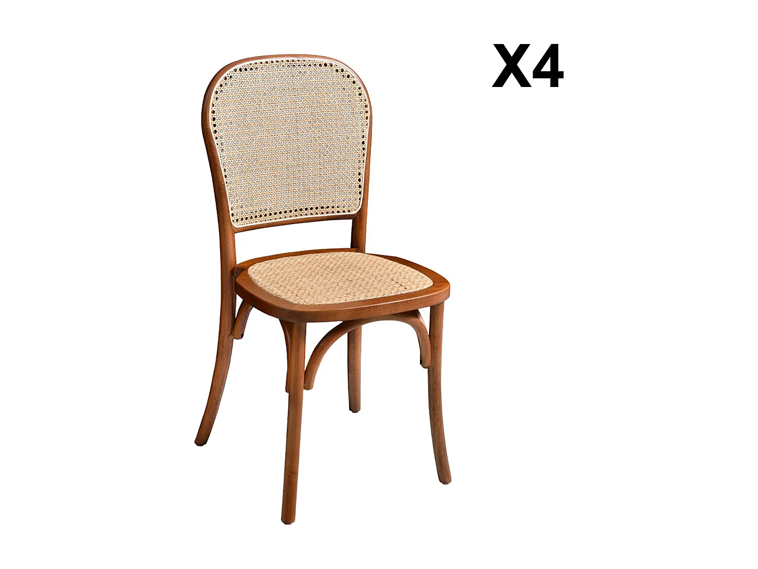 Set di 4 sedie in legno e rattan vintage , effetto noce