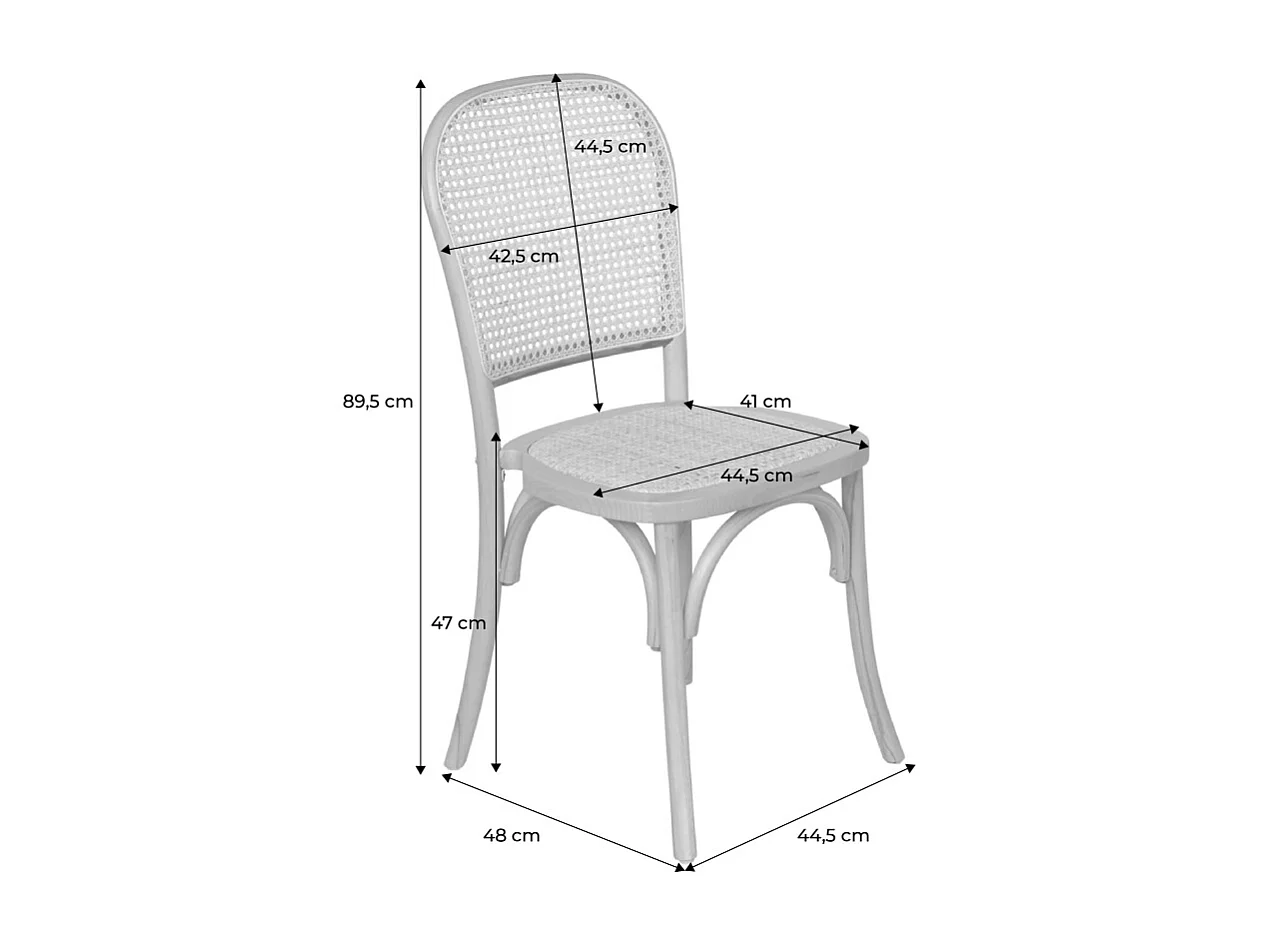 Lot de 4 chaises vintage en bois avec assise et dossier en rotin. coloris noyer. L 44.5 x P 48 x H 89.5cm
