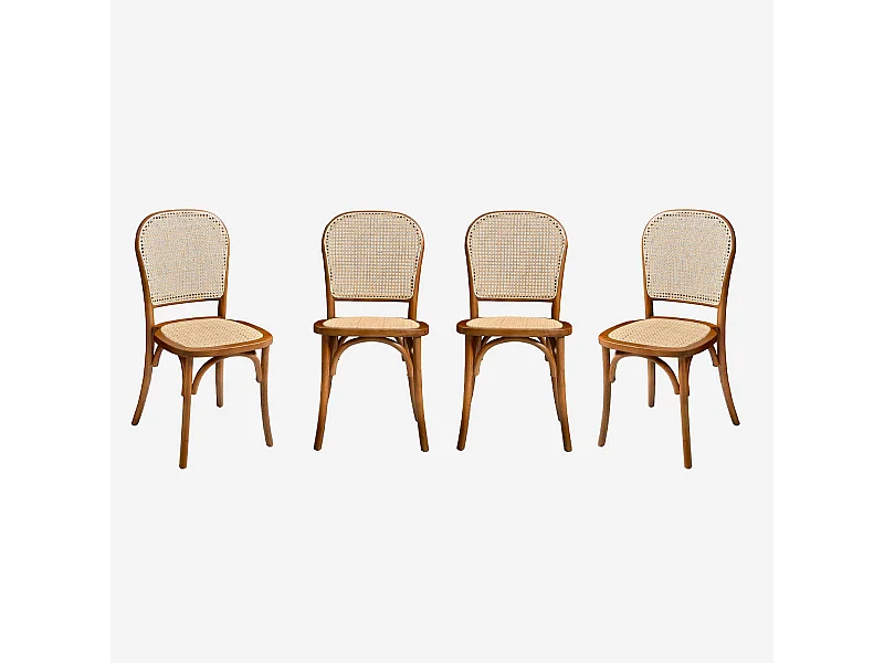 Set di 4 sedie in legno e rattan vintage , effetto noce