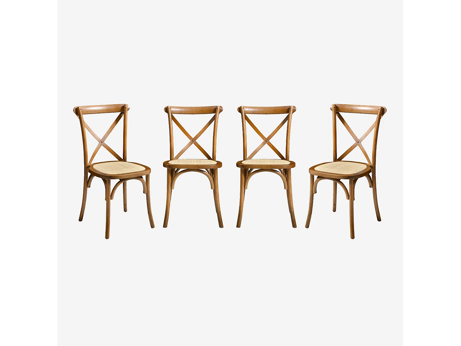 Silla de bistró vintage de madera, set de 4 nogal