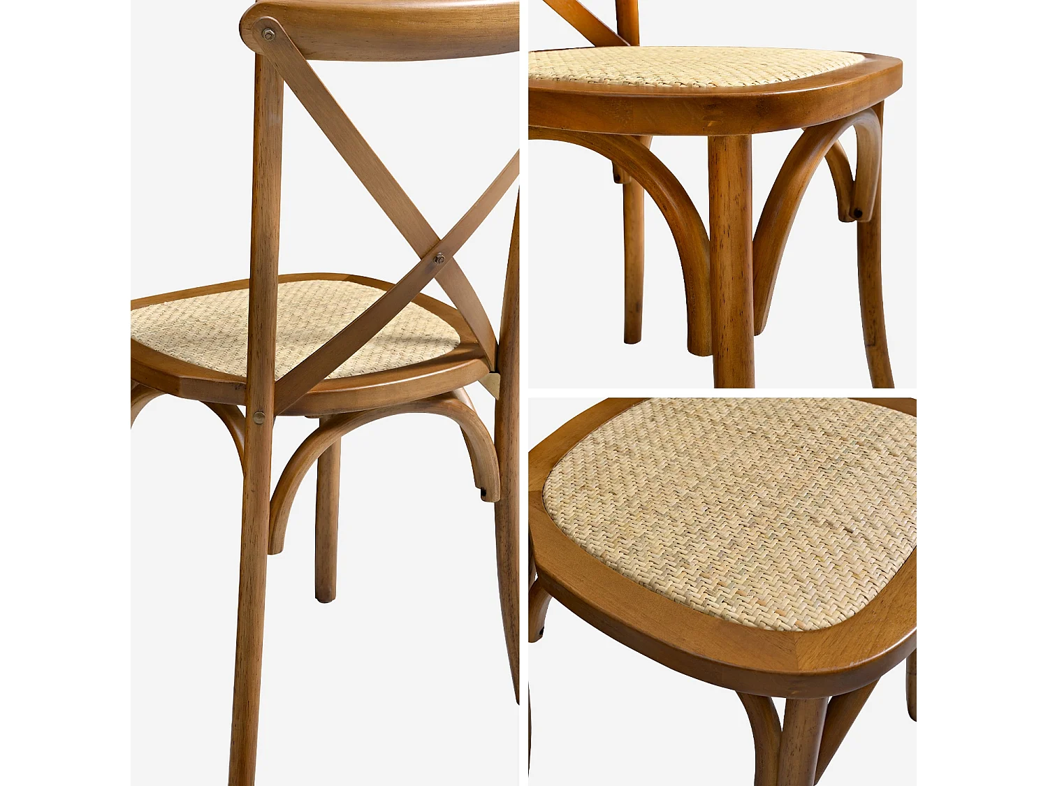 Silla de bistró vintage de madera, set de 4 nogal