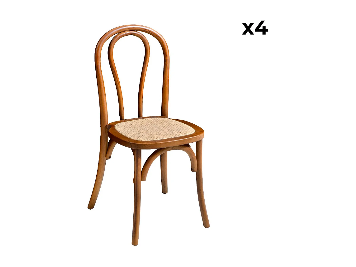 Set di 4 sedie vintage in legno e rattan, effetto noce