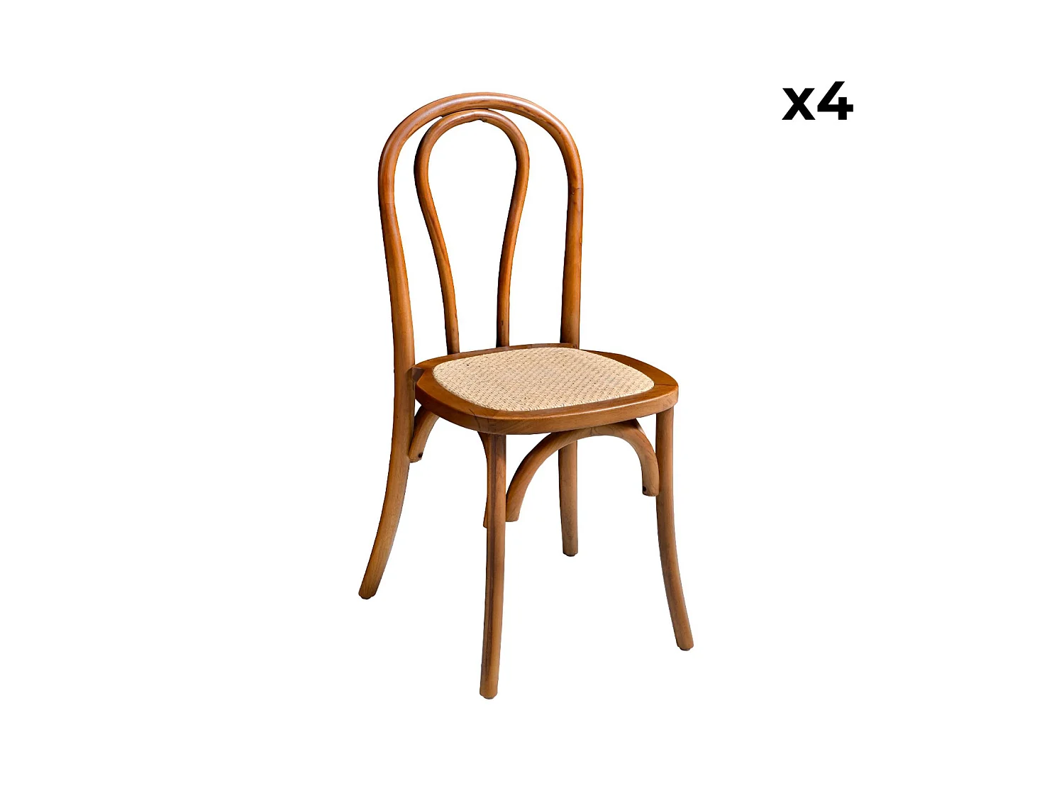 Set 4 sedie vintage in legno e rattan Noce - 48x49.5x90 cm