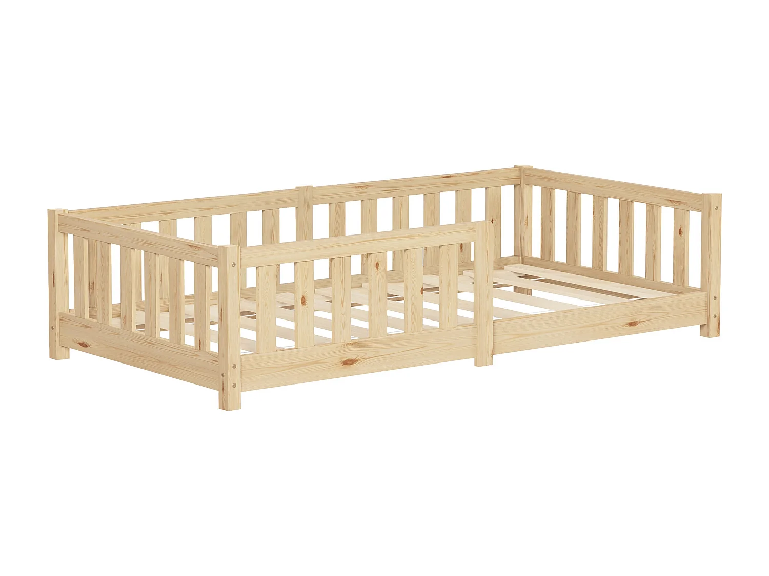 ML-Design Letto per bambini e bambine 80x160 cm, naturale, in legno di pino, con protezione anticaduta, giroletto a terra per bimbi, lettino basso