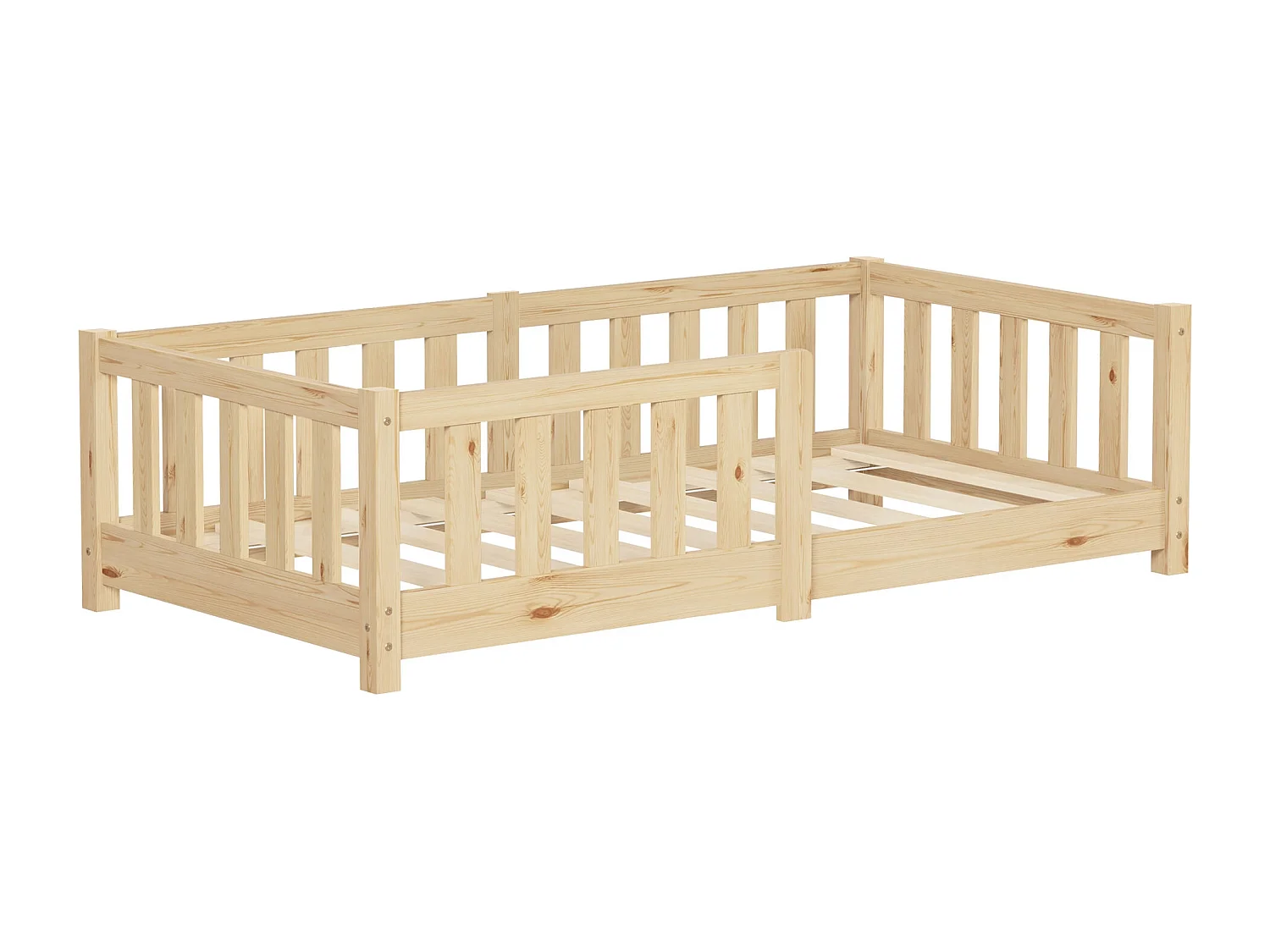 ML-Design Letto per bambini e bambine 70x140 cm, naturale, in legno di pino, con protezione anticaduta, giroletto a terra per bimbi, lettino basso