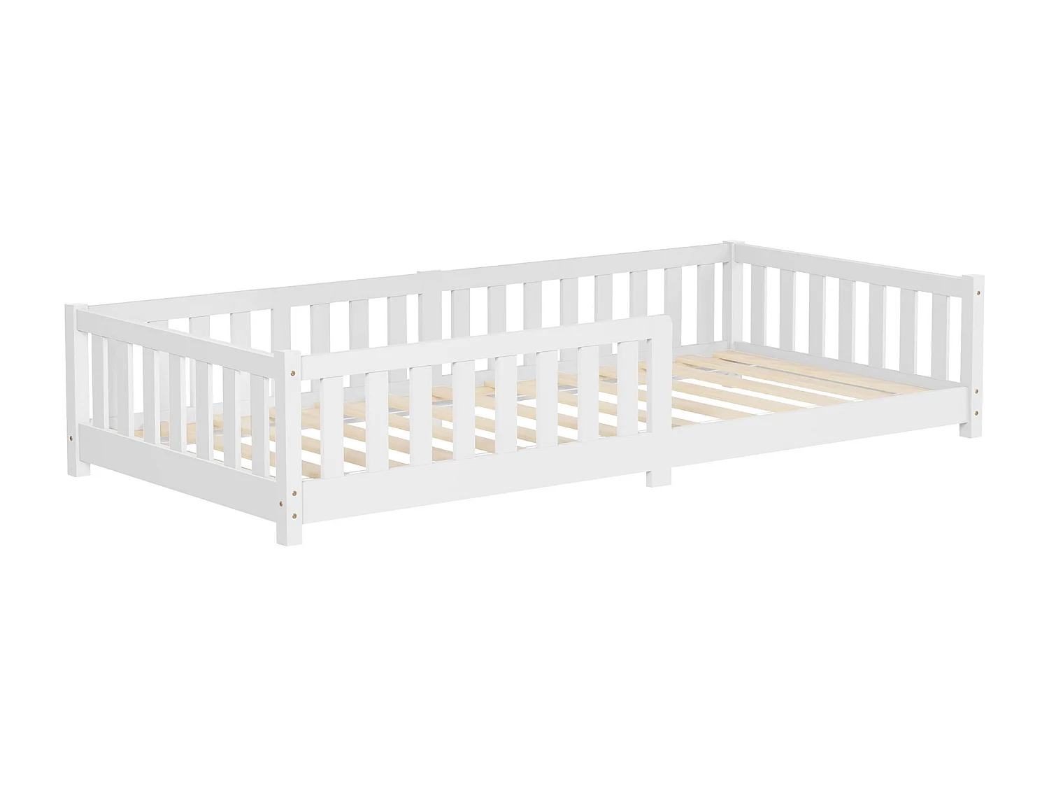 ML-Design Letto per bambini e bambine 90x200 cm, bianco, in legno di pino, con protezione anticaduta, giroletto a terra per ragazzi, lettino basso