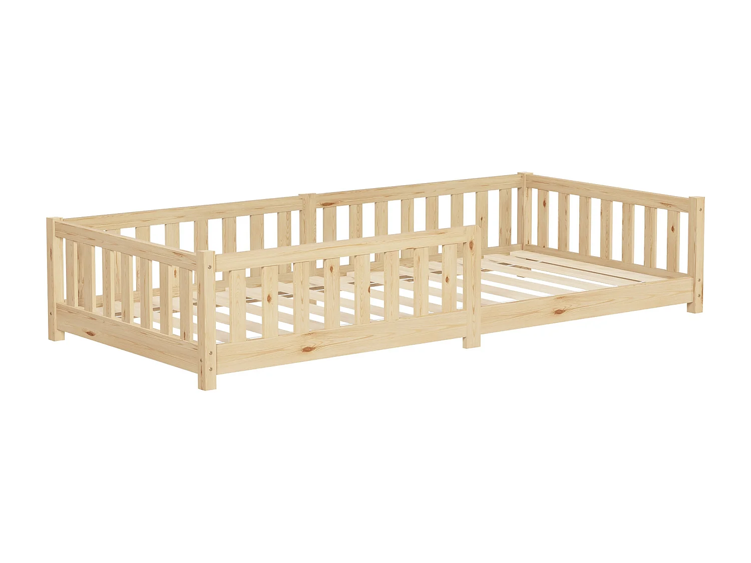 ML-Design Letto per bambini e bambine 90x200 cm, naturale, in legno di pino, con protezione anticaduta, giroletto a terra per ragazzi, lettino basso