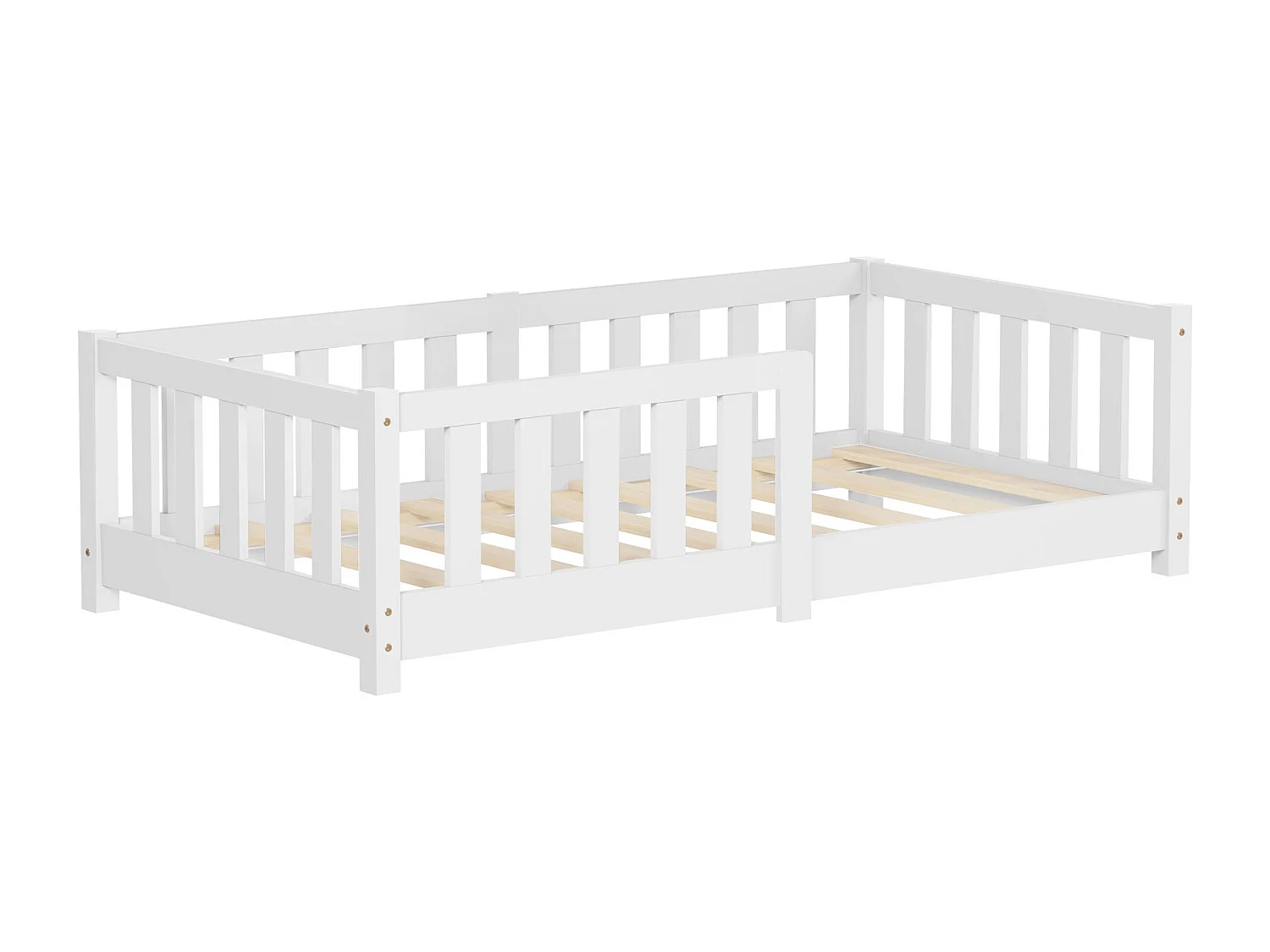 ML-Design Letto per bambini e bambine 70x140 cm, bianco, in legno di pino, con protezione anticaduta, giroletto a terra per bimbi, lettino basso