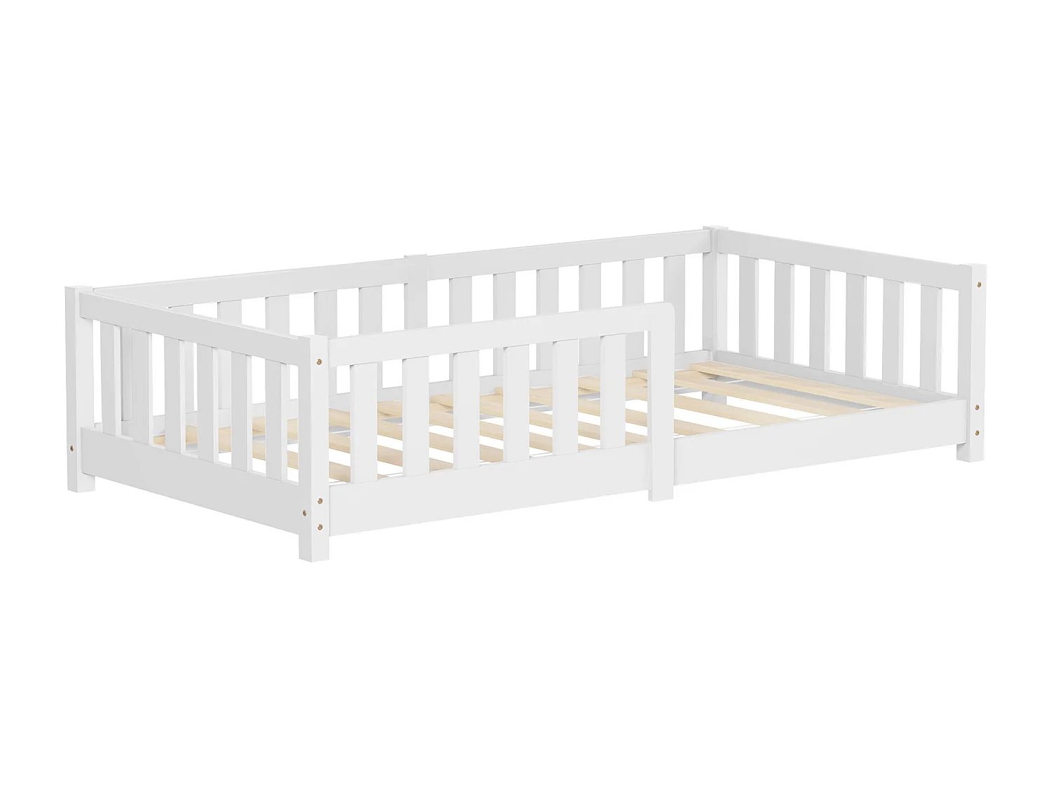 ML-Design Letto per bambini e bambine 80x160 cm, bianco, in legno di pino, con protezione anticaduta, giroletto a terra per bimbi, lettino basso
