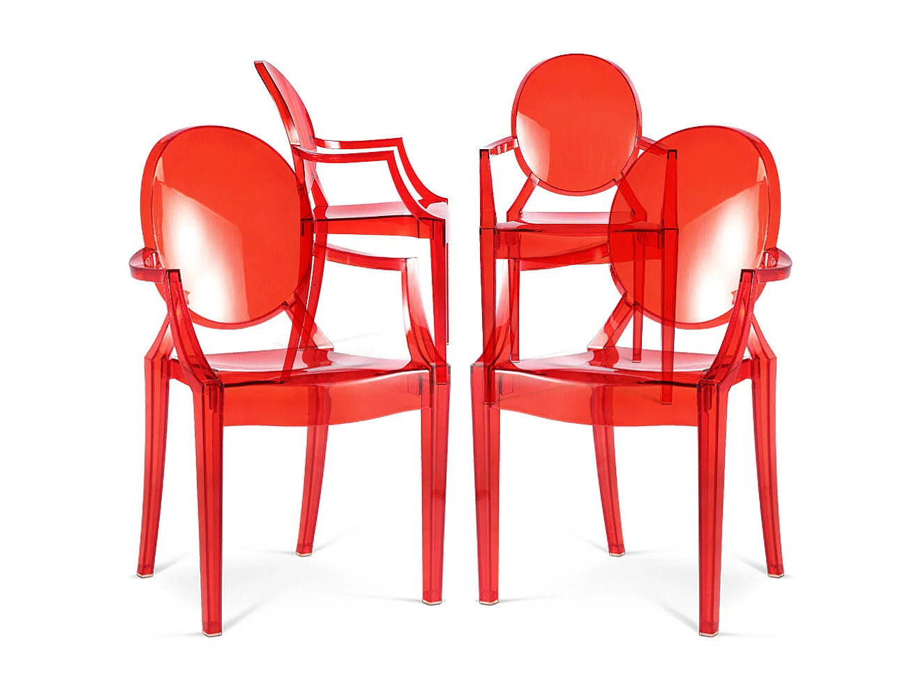 4er-Pack Esszimmerstühle - Transparent - Design mit Armlehnen - Louis XIV
