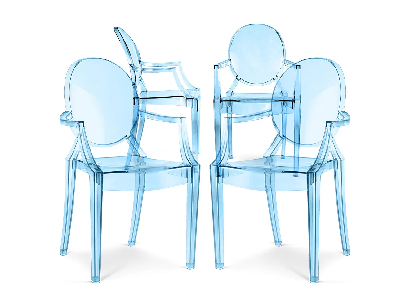 Confezione da 4 sedie da pranzo - Trasparente - Design con braccioli - Louis XIV