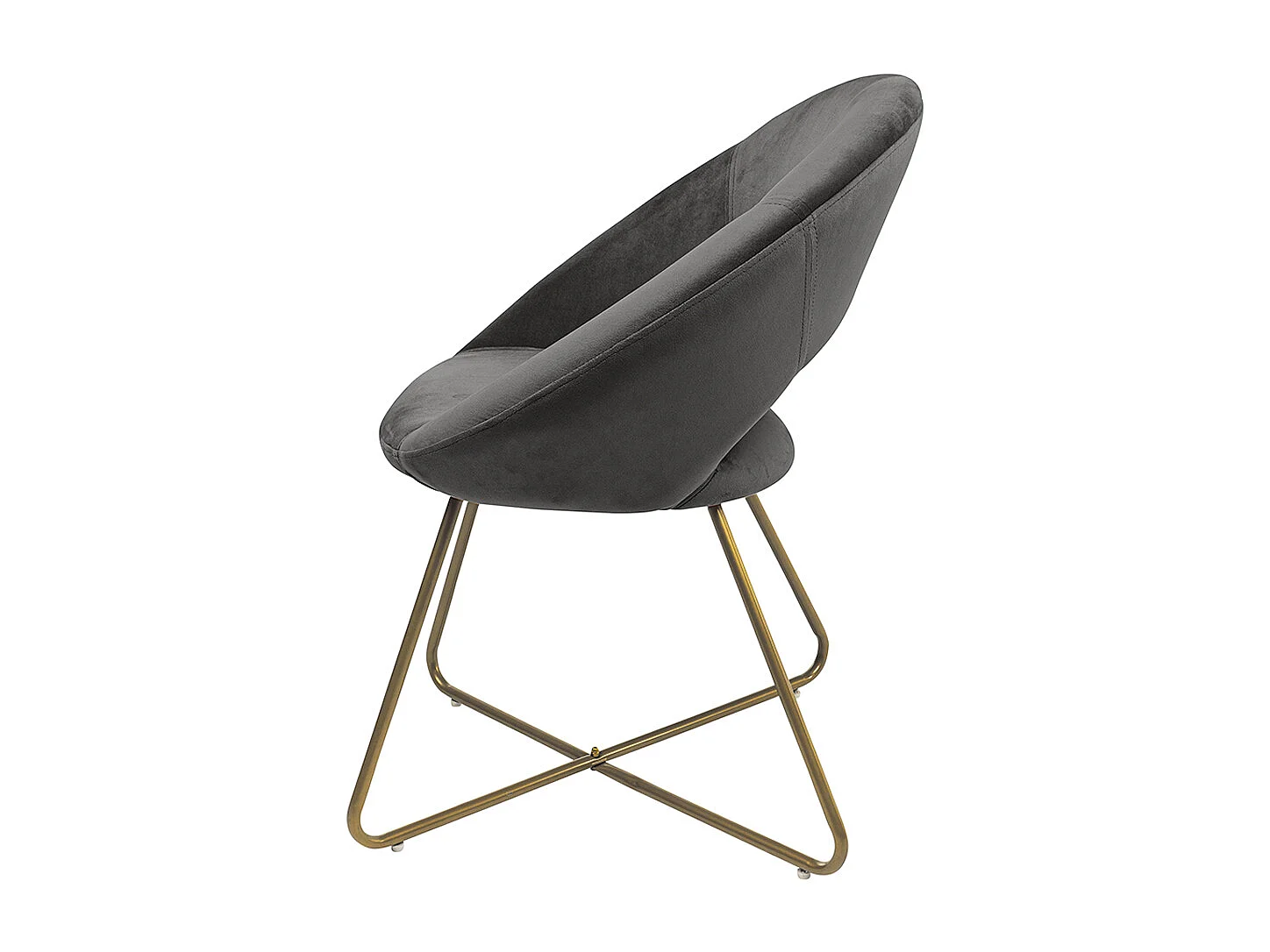 Chaise design SELESA velours gris avec accoudoirs, structure métal doré, confort dossier arrondi, 120 kg