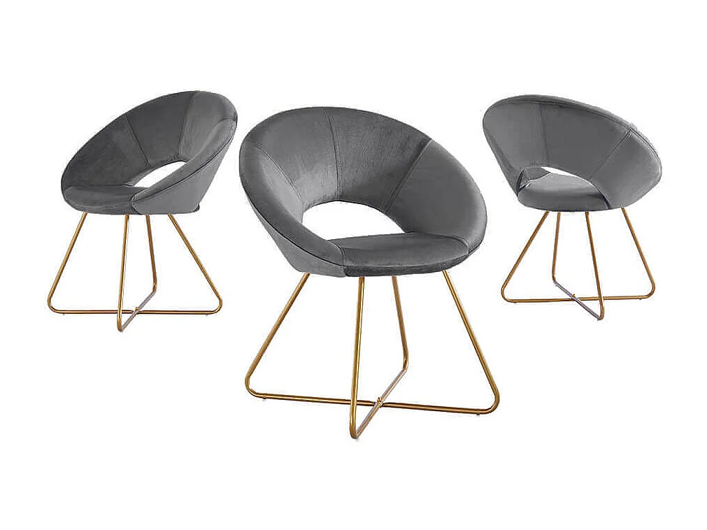 Chaise design SELESA velours gris avec accoudoirs, structure métal doré, confort dossier arrondi, 120 kg