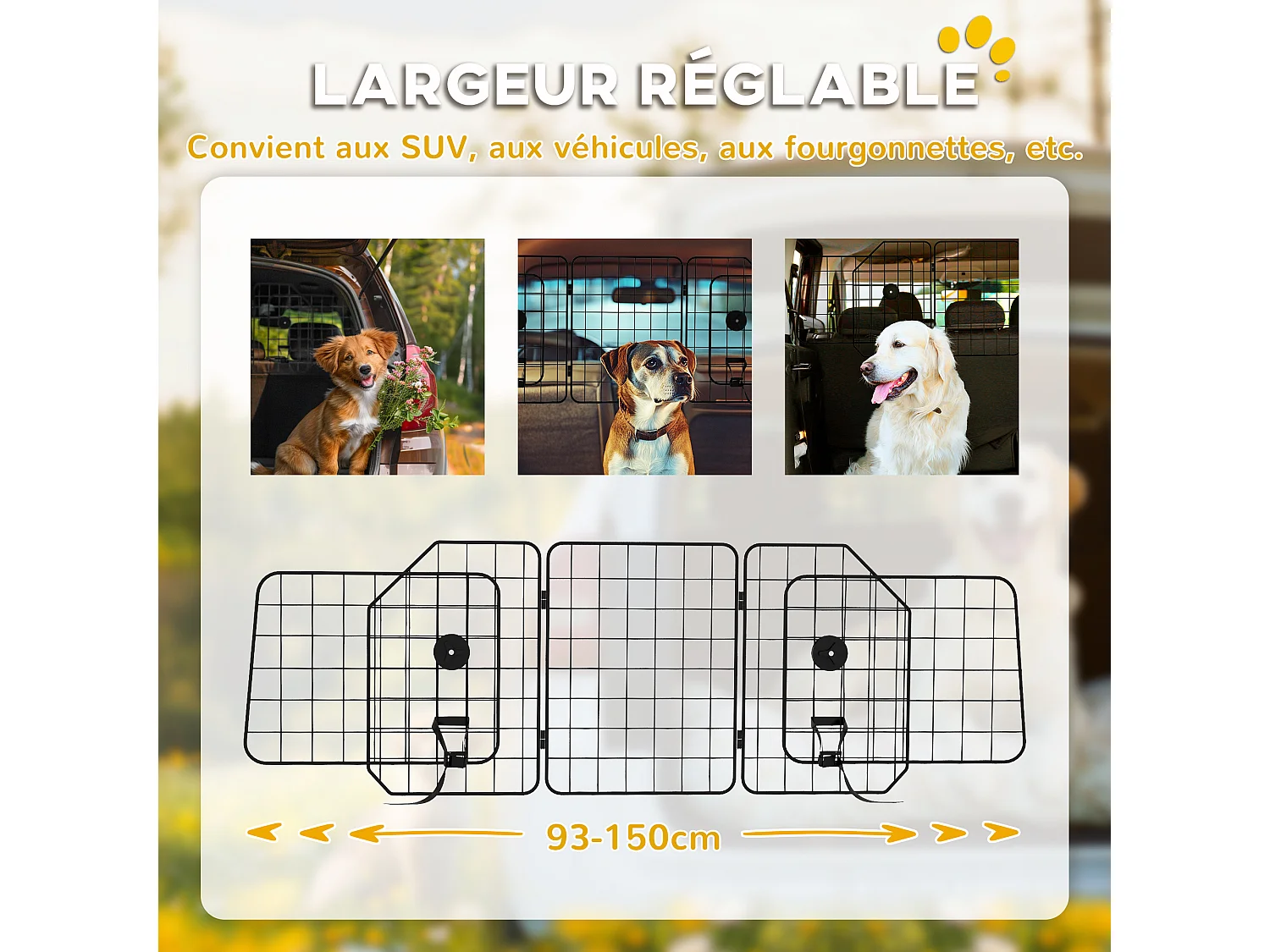 Grille de séparation voiture pour chien pliable réglable 93-150L cm universelle pour appui-tête noir