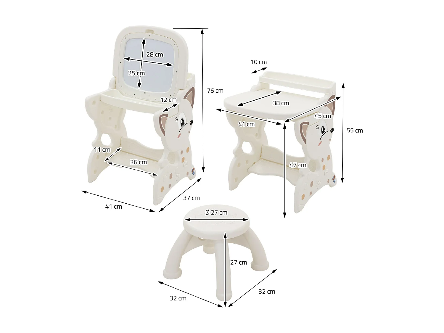 ML-Design Mesa de juegos 3 en 1 taburete infantil, caballete blanco con estante, pizarra de doble cara magnética actividades de pintura, dibujo