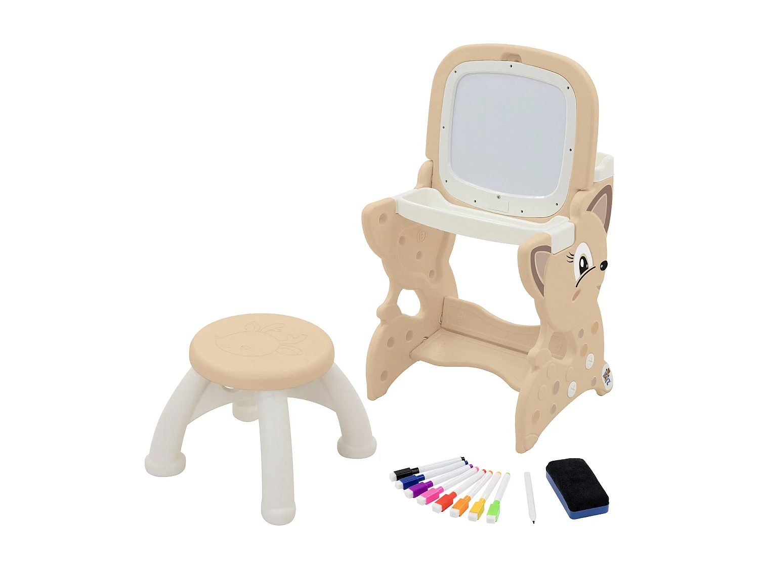 Table d’activités 3-en-1 pour enfants marron avec double tableau LCD et magnétique siège et accessoires bureau multifonction pour loisirs éducatifs