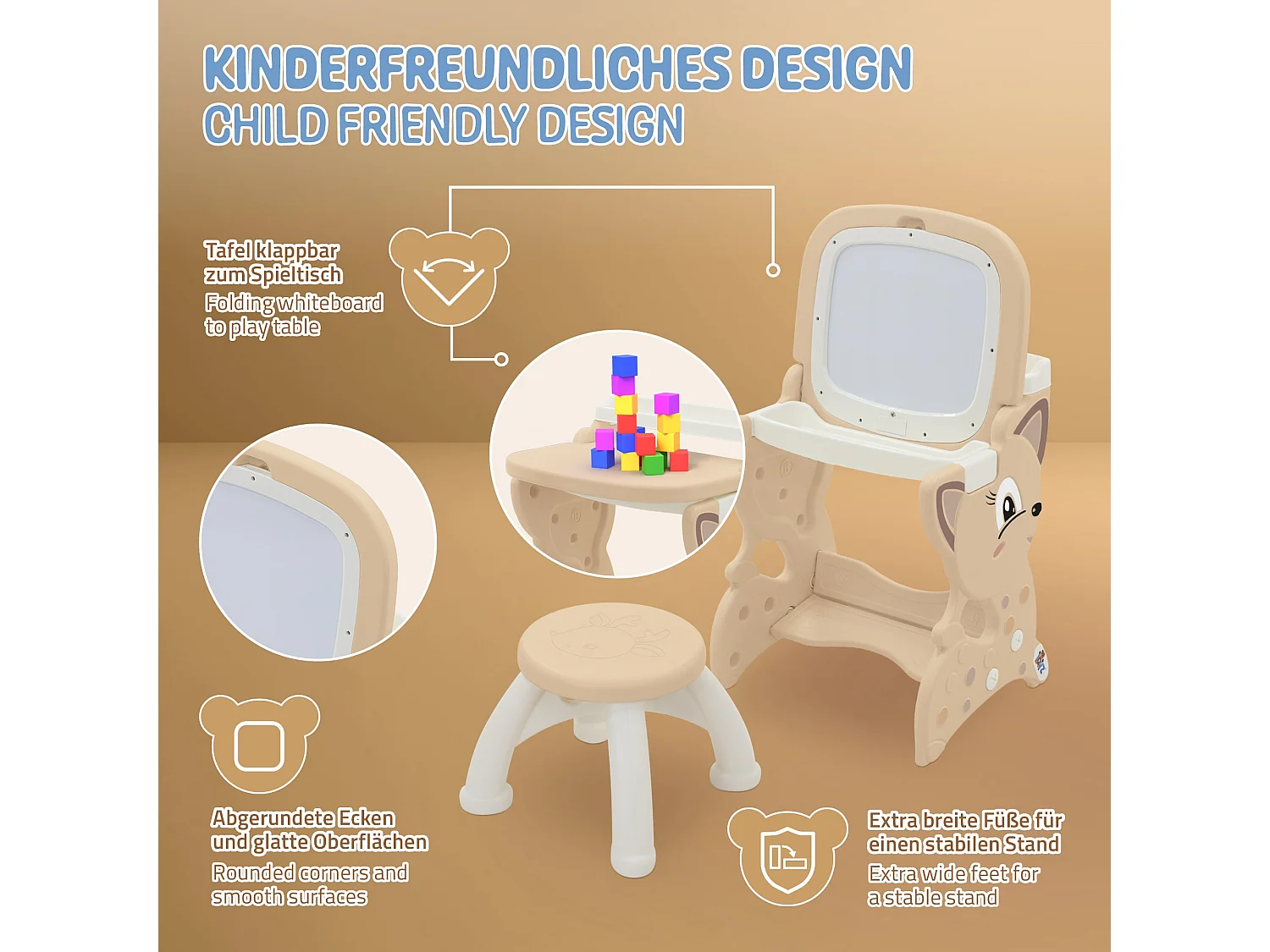 Table d’activités 3-en-1 pour enfants marron avec double tableau LCD et magnétique siège et accessoires bureau multifonction pour loisirs éducatifs