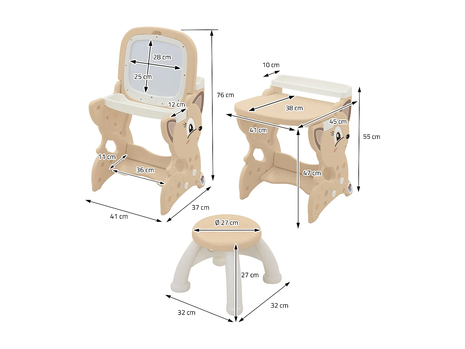 Table d’activités 3-en-1 pour enfants marron avec double tableau LCD et magnétique siège et accessoires bureau multifonction pour loisirs éducatifs
