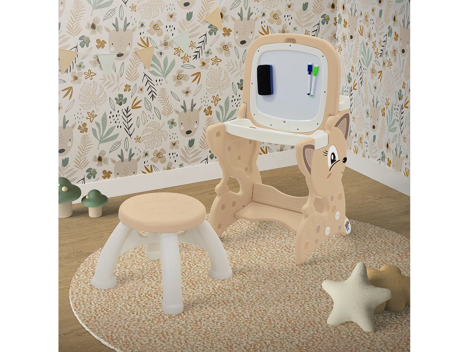 Table d’activités 3-en-1 pour enfants marron avec double tableau LCD et magnétique siège et accessoires bureau multifonction pour loisirs éducatifs