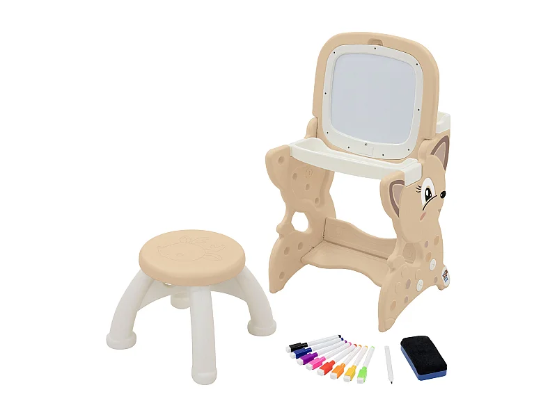 Table d’activités 3-en-1 pour enfants marron avec double tableau LCD et magnétique siège et accessoires bureau multifonction pour loisirs éducatifs