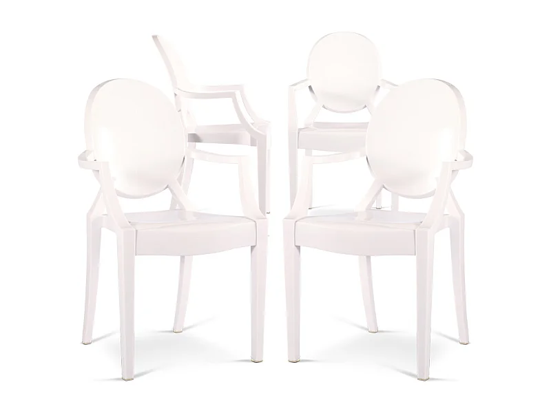 Lot de 4 chaises de salle à manger - Transparentes - Design avec accoudoirs - Louis XIV Blanc