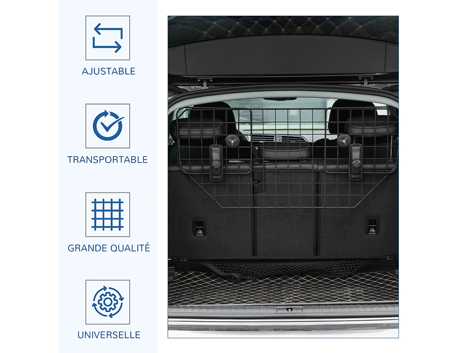 Barrière grille de séparation universelle voiture pour chien réglable 90-120L x 40H cm kit complet installation inclus noir