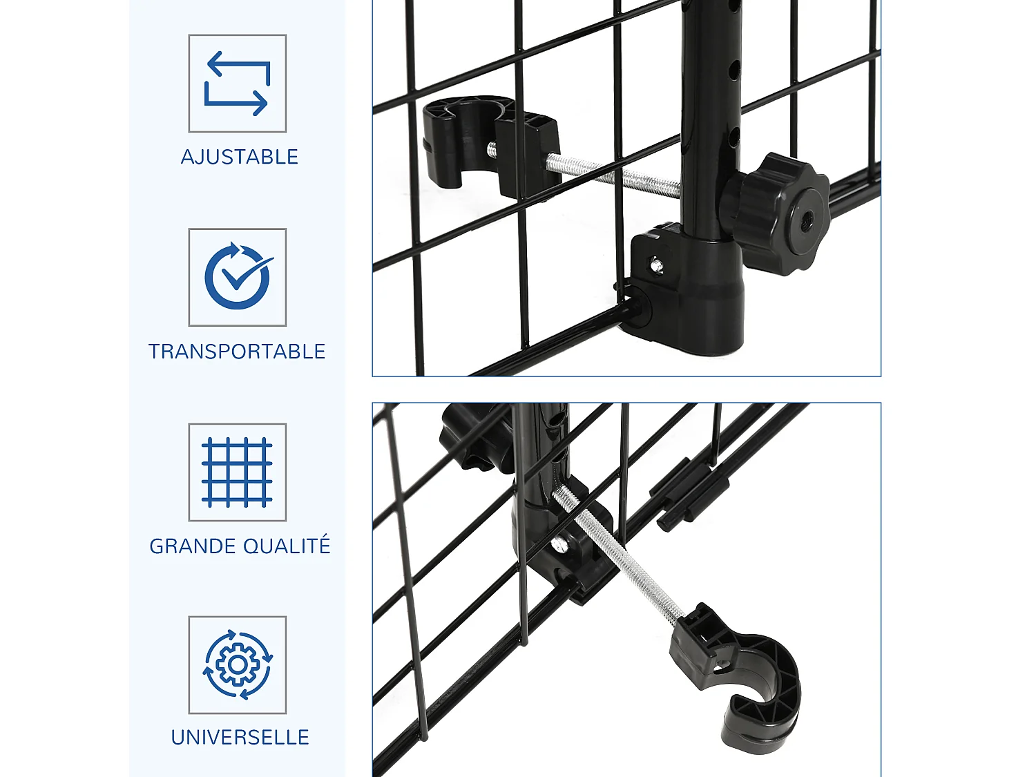 Barrière grille de séparation universelle voiture pour animaux longueur réglable dim. 91-152L x 30H cm kit complet installation inclus noir