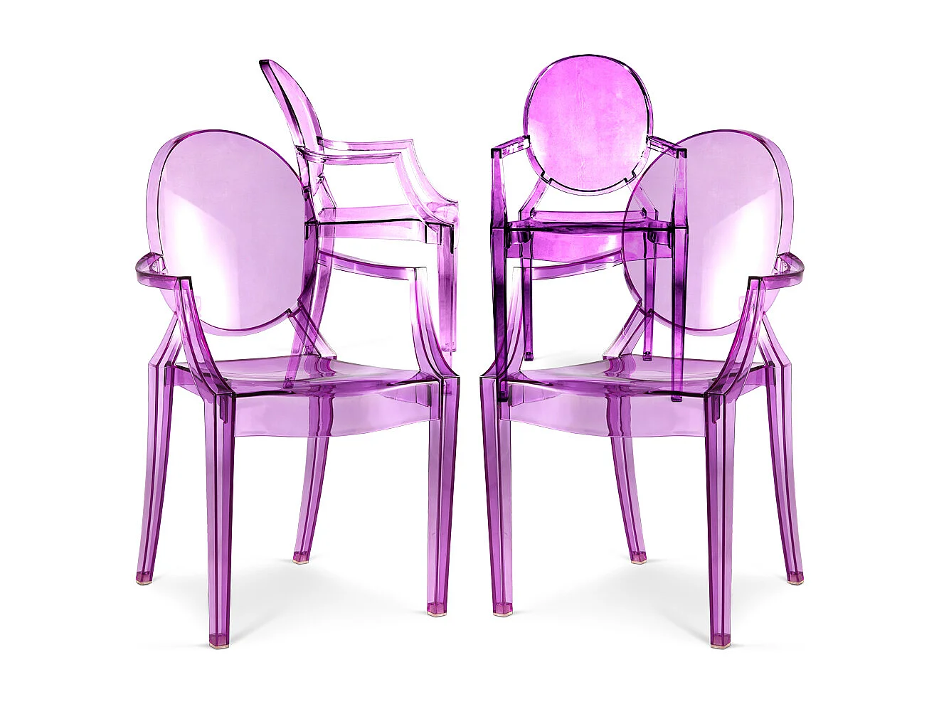 Confezione da 4 sedie da pranzo - Trasparente - Design con braccioli - Louis XIV