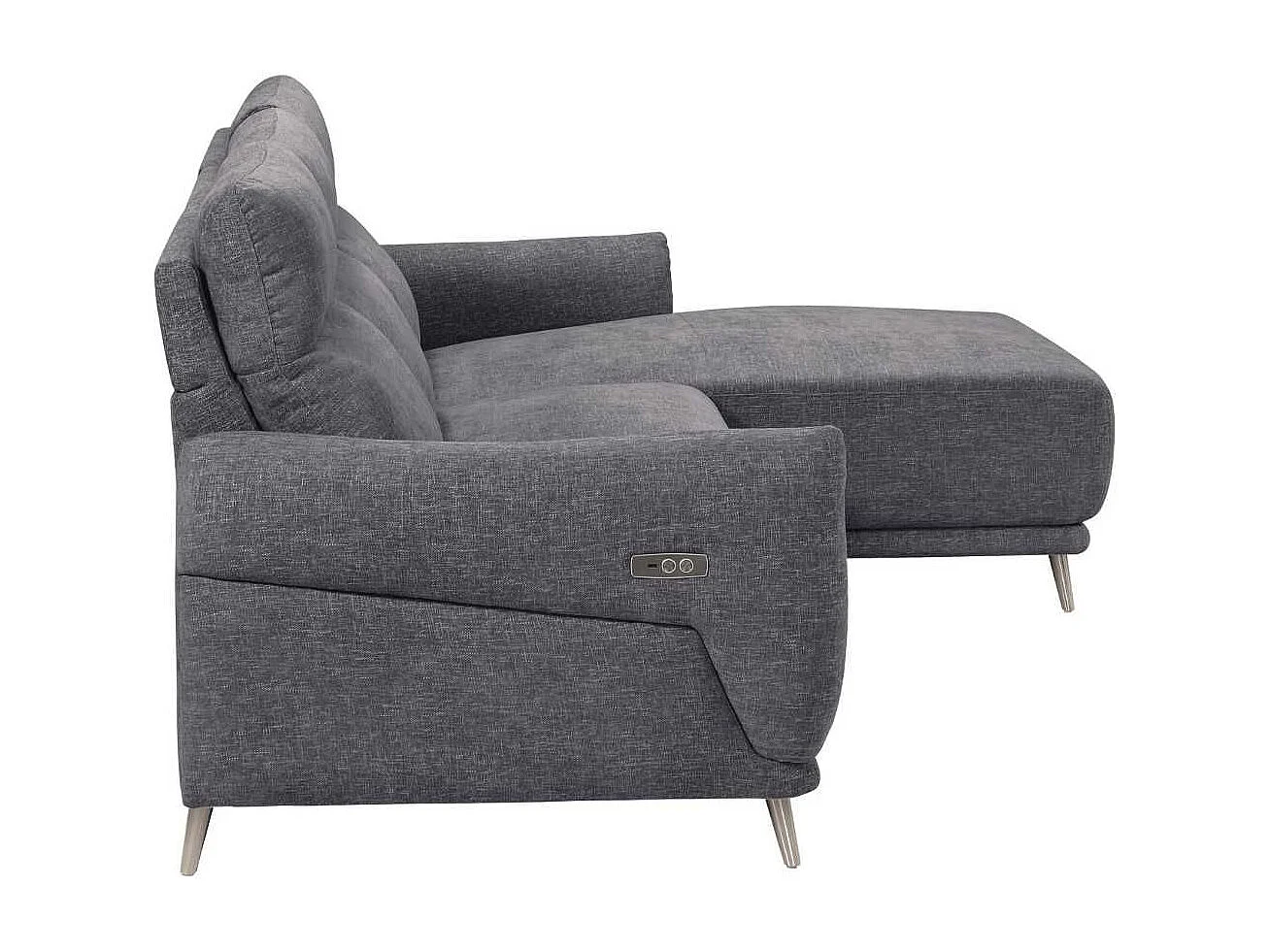 Canapé 3 places relax électrique avec méridienne droite tissu polyester chiné bleu-gris - SANTIAGO