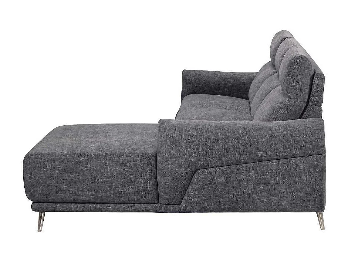 Canapé 3 places relax électrique avec méridienne droite tissu polyester chiné bleu-gris - SANTIAGO