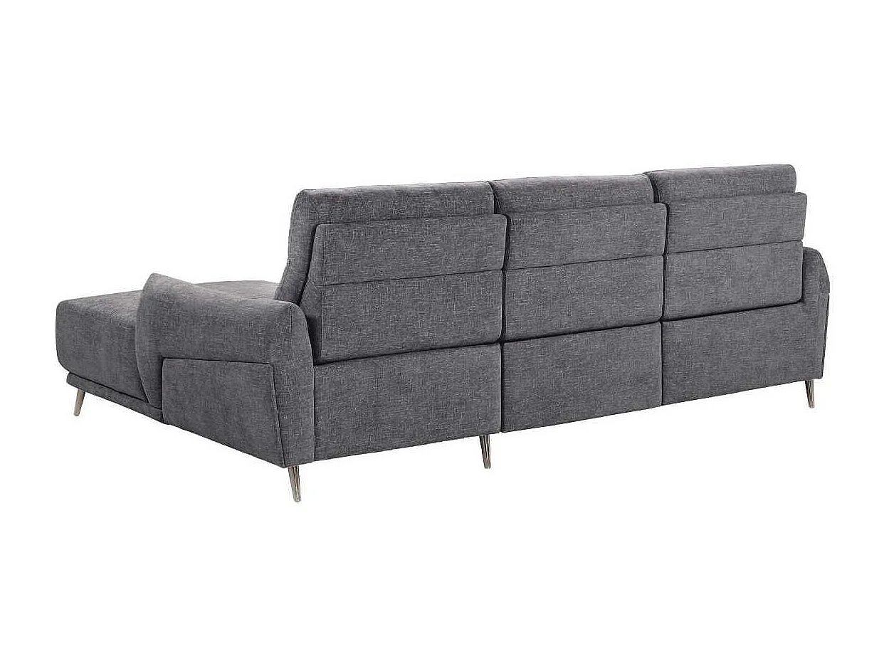 Canapé 3 places relax électrique avec méridienne droite tissu polyester chiné bleu-gris - SANTIAGO