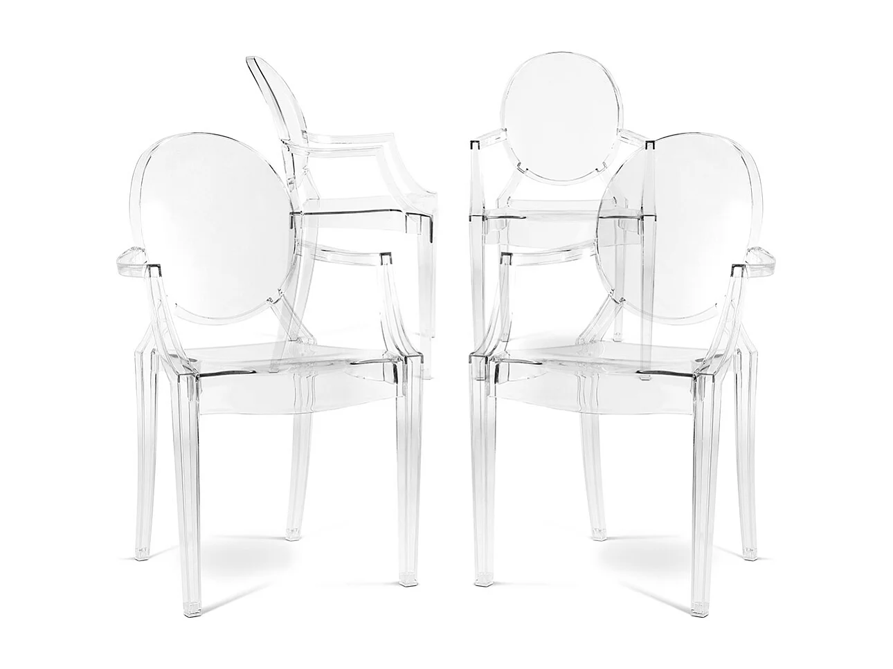 Lot de 4 chaises de salle à manger - Transparentes - Design avec accoudoirs - Louis XIV Transparent