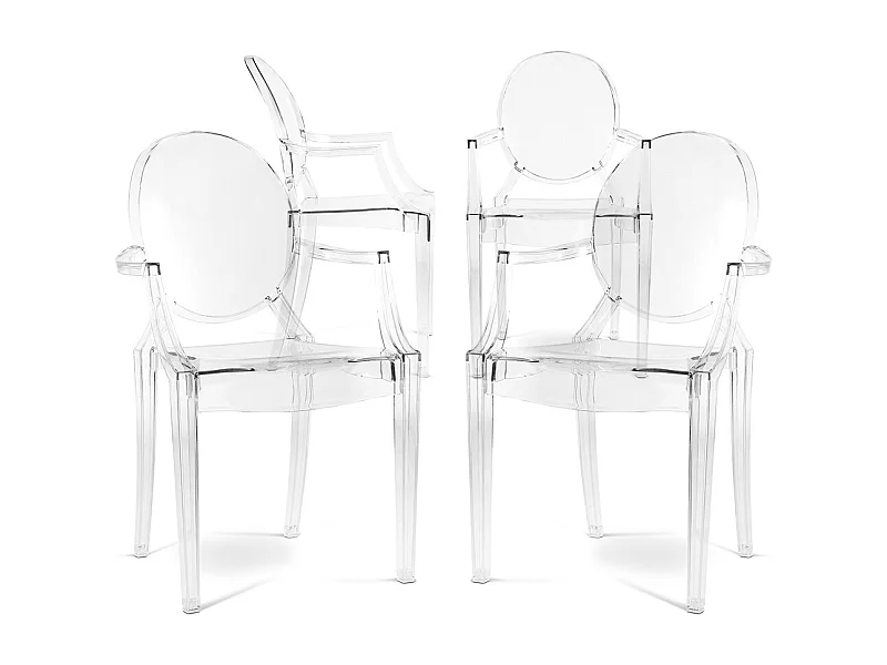 Lot de 4 chaises de salle à manger - Transparentes - Design avec accoudoirs - Louis XIV Transparent