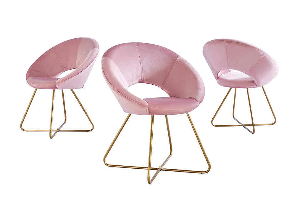 Chaise design SELESA en velours rose avec accoudoirs, structure métal doré, confort optimal, 70x81x55 cm