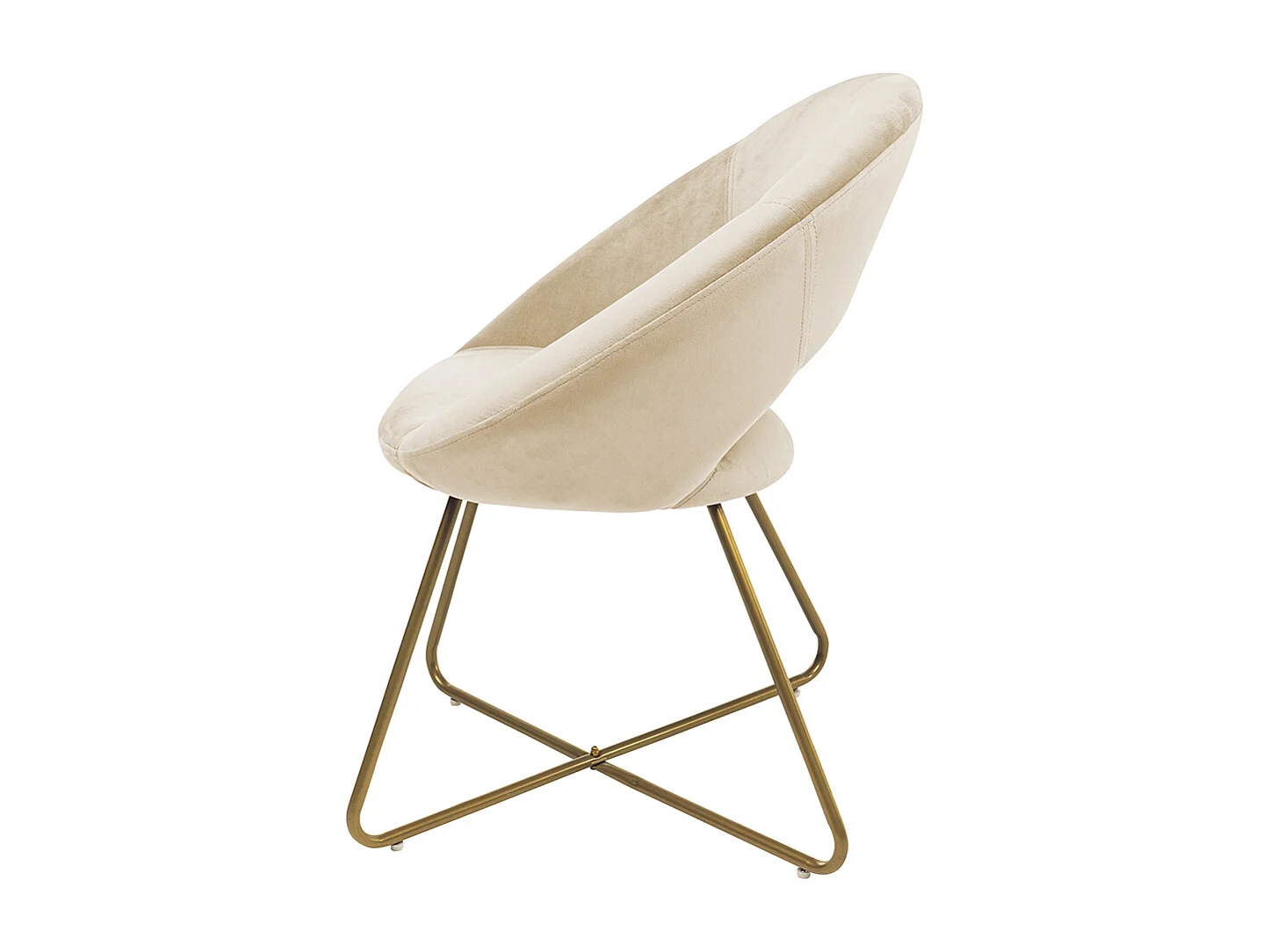 Chaise design SELESA velours beige avec accoudoirs, structure métal doré, confort dossier arrondi, 120 kg