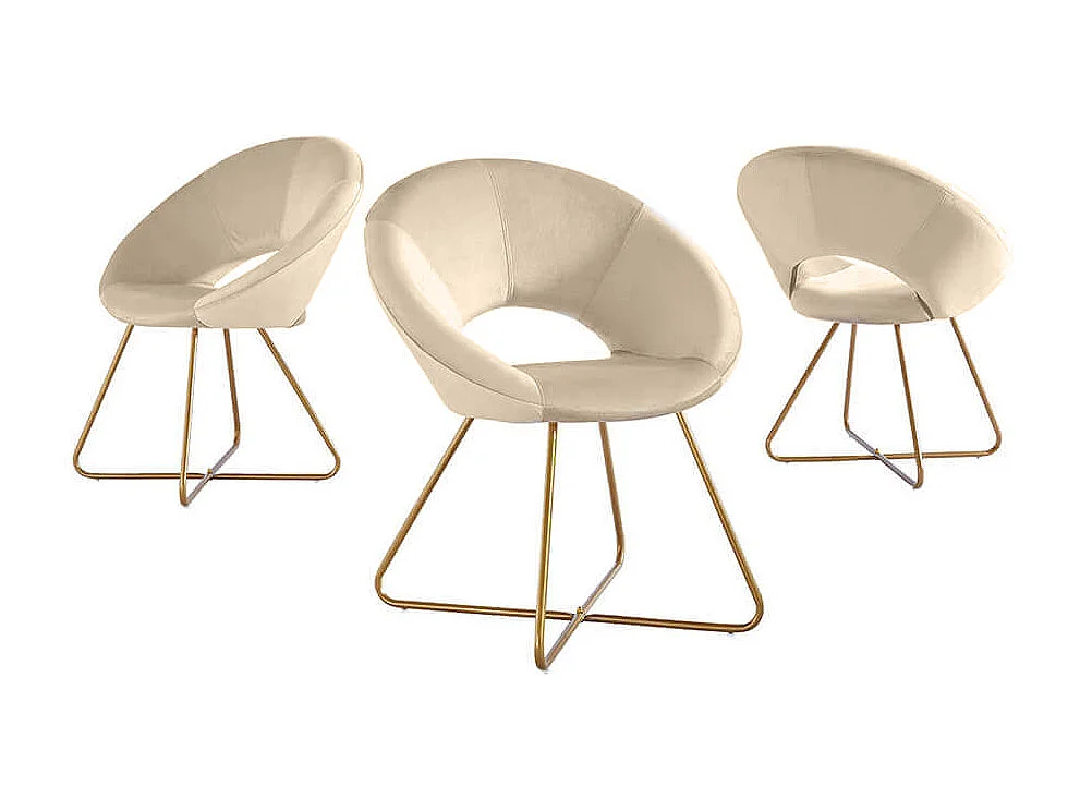 Chaise design SELESA velours beige avec accoudoirs, structure métal doré, confort dossier arrondi, 120 kg