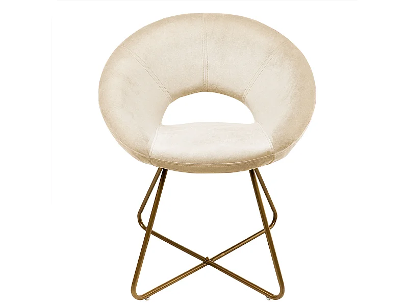 Chaise design SELESA velours beige avec accoudoirs, structure métal doré, confort dossier arrondi, 120 kg