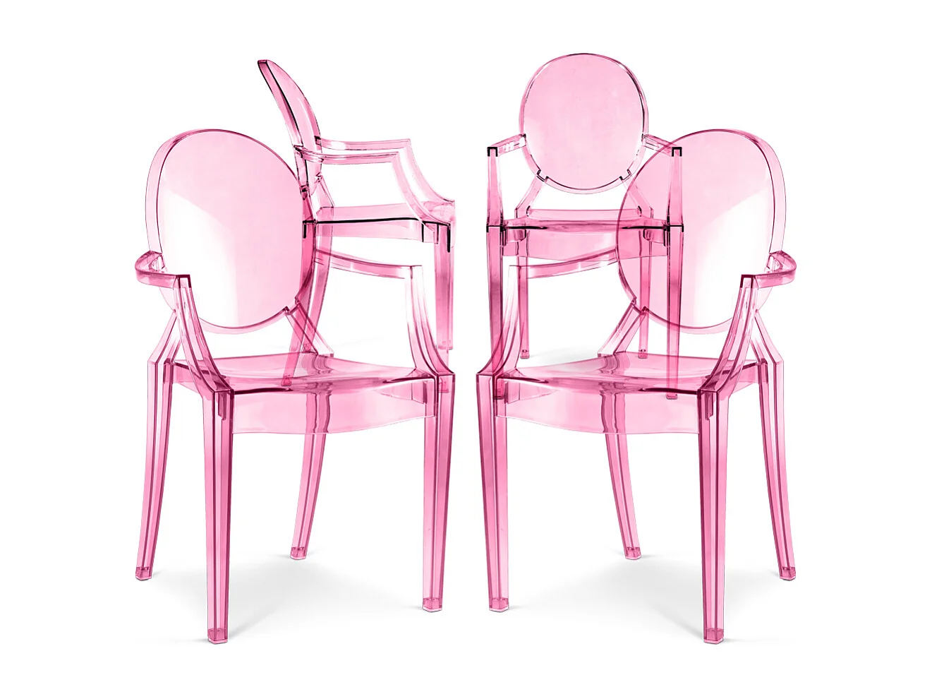 Confezione da 4 sedie da pranzo - Trasparente - Design con braccioli - Louis XIV