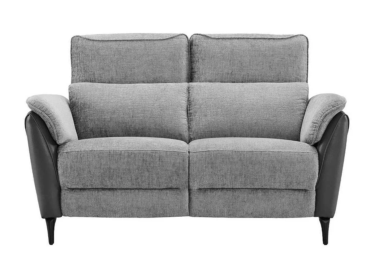 Canapé 2 places relax électrique bi-matière tissu chenillé et PVC gris - CELESTE