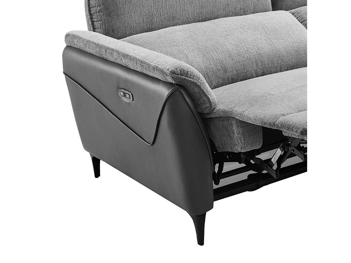 Canapé 2 places relax électrique bi-matière tissu chenillé et PVC gris - CELESTE