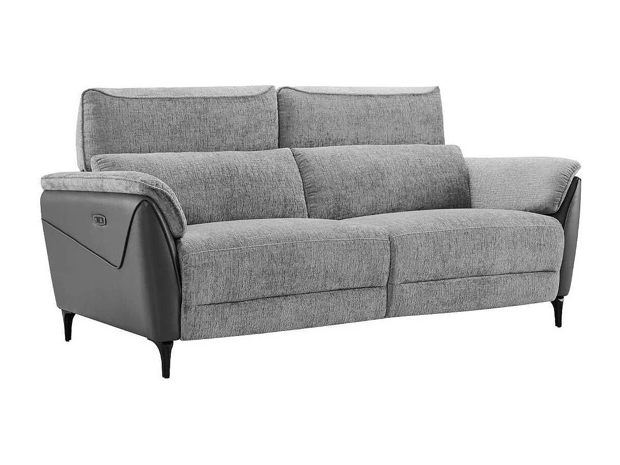 Canapé 3 places relax électrique bi-matière tissu chenillé et PVC gris - CELESTE
