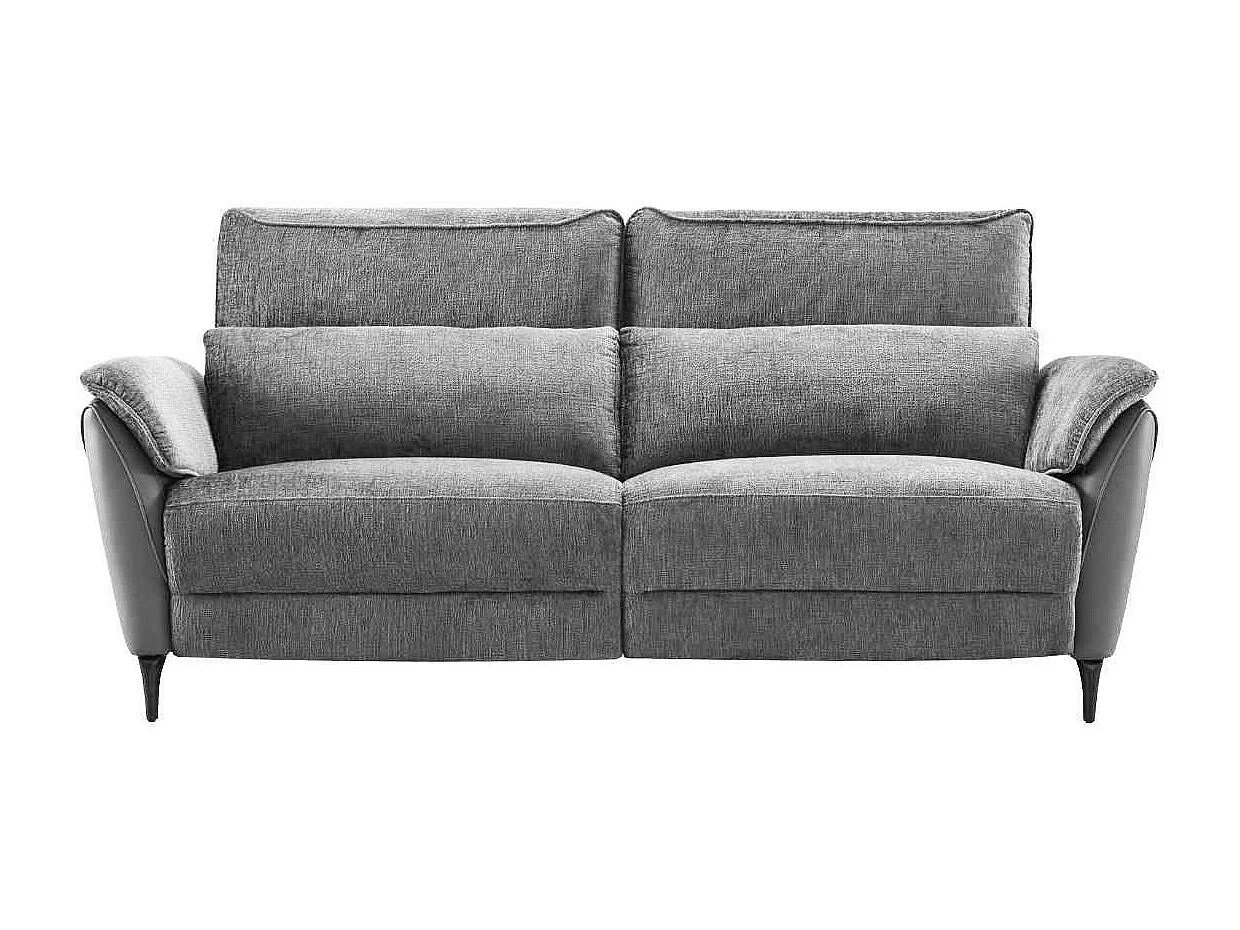 Canapé 3 places relax électrique bi-matière tissu chenillé et PVC gris - CELESTE