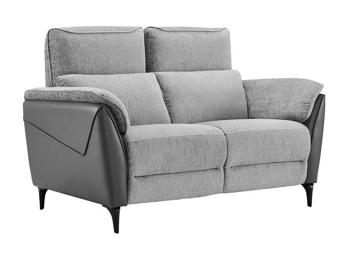 Canapé 2 places fixe bi-matière tissu chenillé et PVC gris - CELESTE