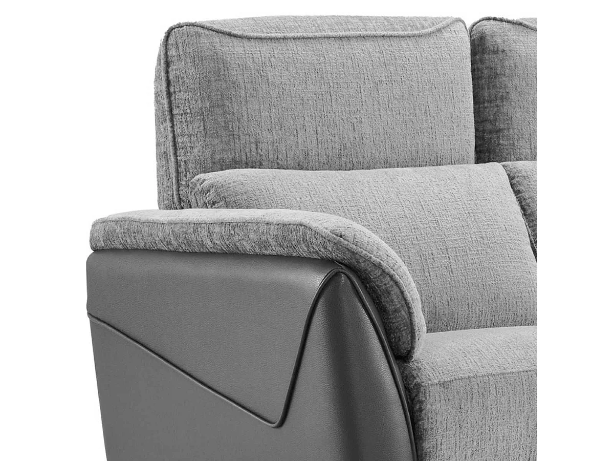 Canapé 2 places fixe bi-matière tissu chenillé et PVC gris - CELESTE