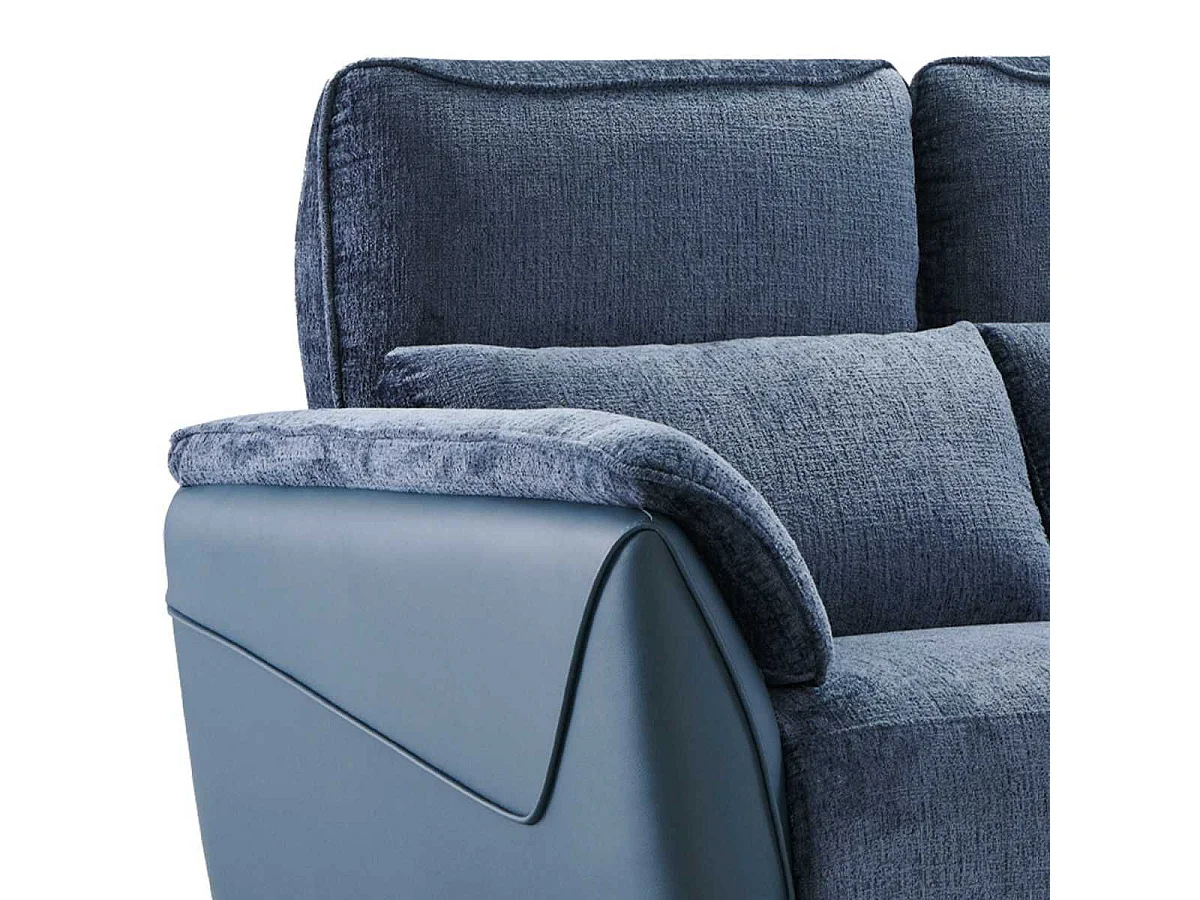 Canapé 2 places fixe bi-matière tissu chenillé et PVC bleu - CELESTE