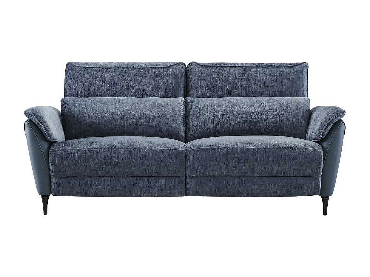 Canapé 3 places relax électrique bi-matière tissu chenillé et PVC bleu - CELESTE