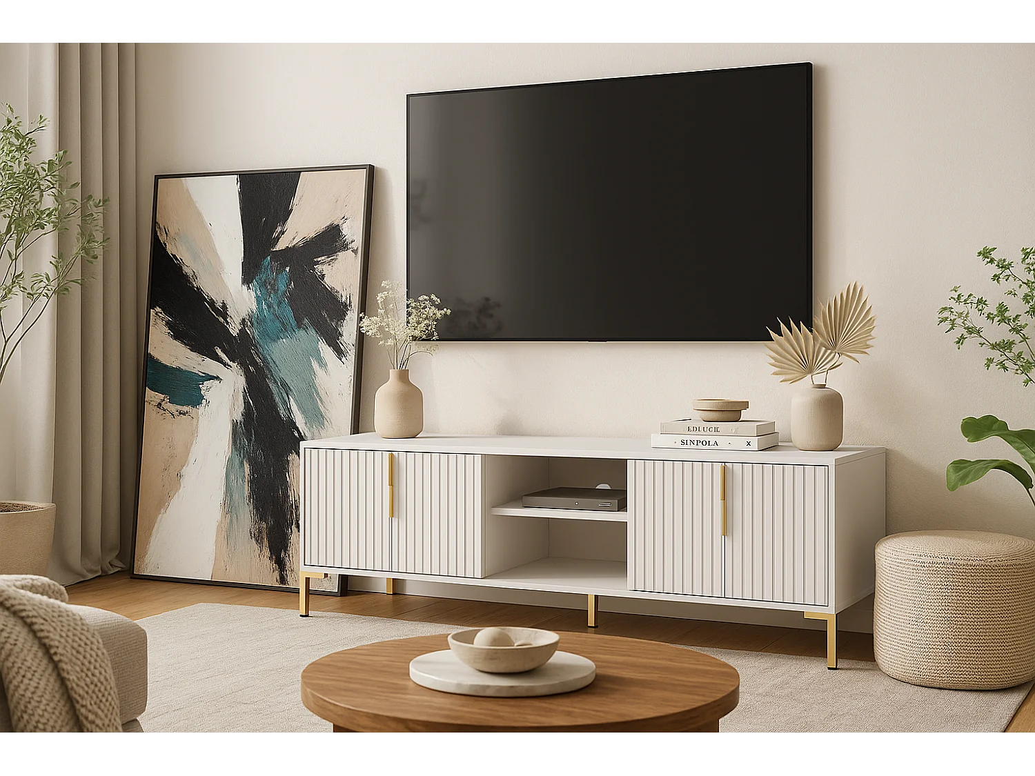 Meuble TV Flinn 4D 165 cm Blanc